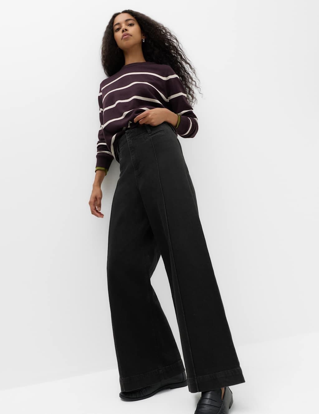 Marks & Spencer M&S High Waisted Pintuck Ankle Grazer Jeans Black Mix