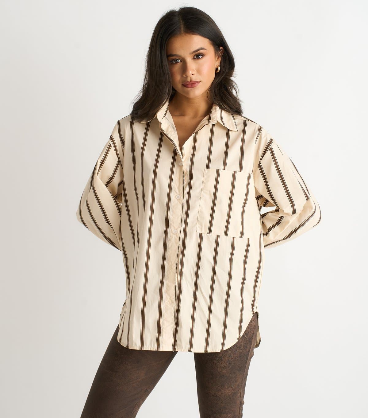 Gini London Women's Cream Thin Stripe Button Through Shirt Gini London New Look