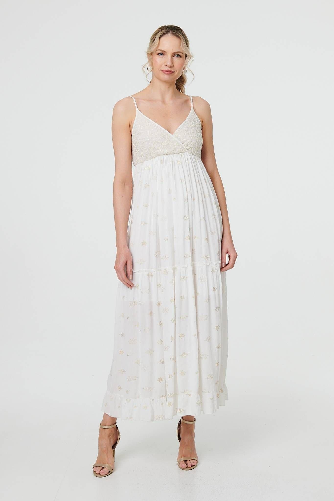 Izabel London Izabel London Women's Textured Cami Strap Empire Maxi Dress in White