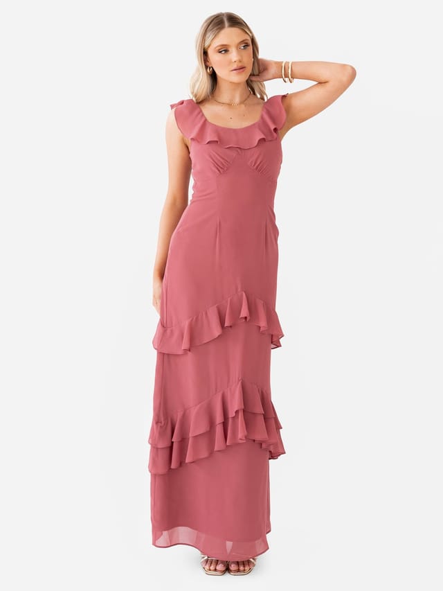 Anaya with Love Anaya with Love Women's Tie-Back Ruffle Maxi Dress in Light Pink - 3
