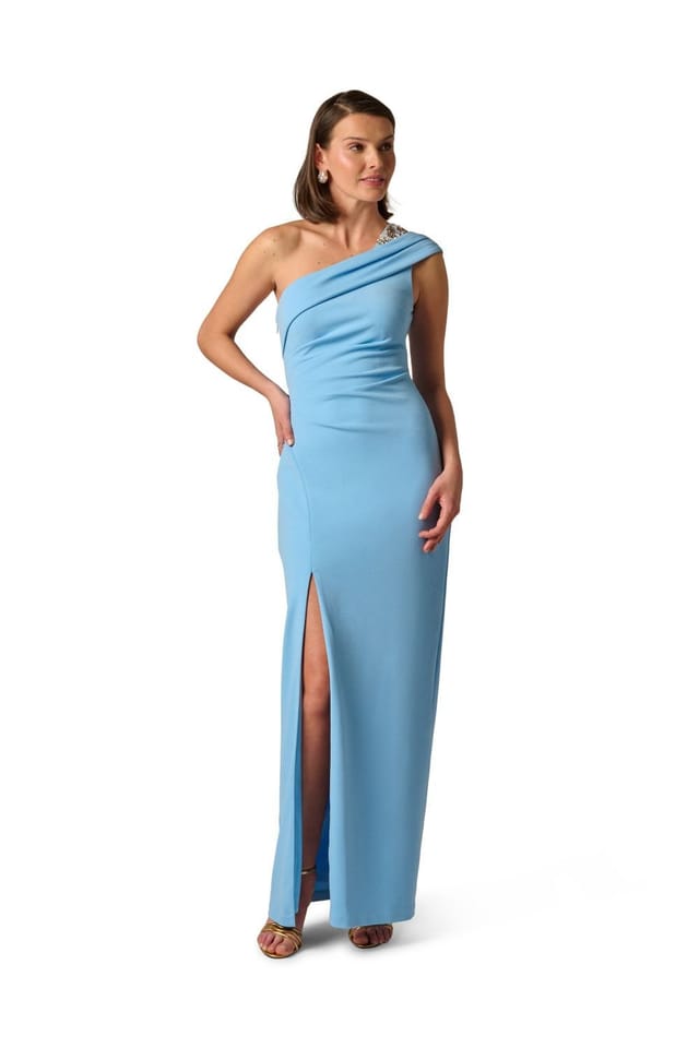 Adrianna Papell Adrianna Papell Women's One Shoulder Crepe Gown in Blue - 2