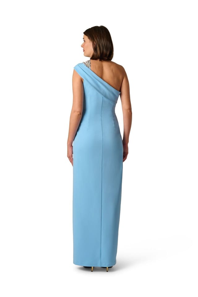 Adrianna Papell Adrianna Papell Women's One Shoulder Crepe Gown in Blue - 3
