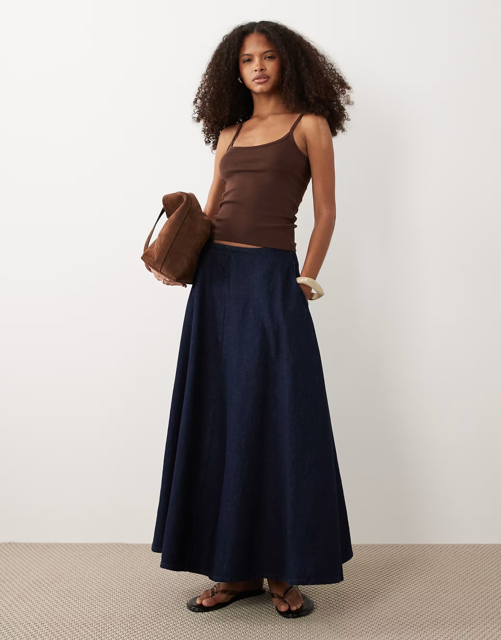 ASOS ASOS DESIGN denim circle hem midi skirt in rinse wash