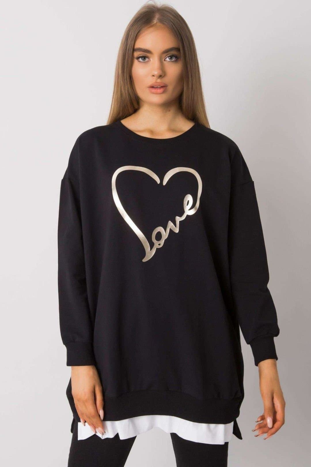 Love Lace Love Lace Women's Loose Fit Long Sleeve Tunic with Print in Black