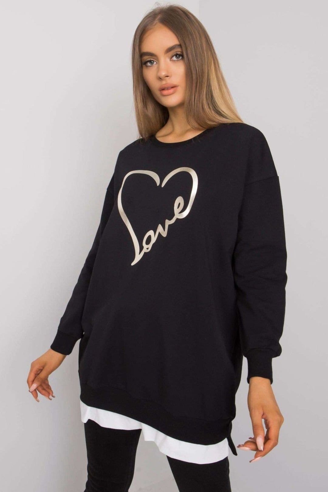 Love Lace Love Lace Women's Loose Fit Long Sleeve Tunic with Print in Black - 4
