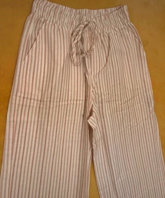 ASOS Design Asos design stripe tie waist wide leg linen trousers
