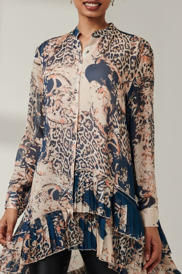 Jolie Moi Jolie Moi Women's Asymmetric Tiered Hem Shirt in Teal - 3