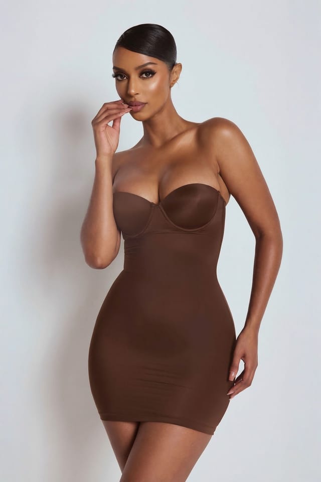 LEMONLUNAR LEMONLUNAR Women's The Sculpting Mini Dress Brown - 3