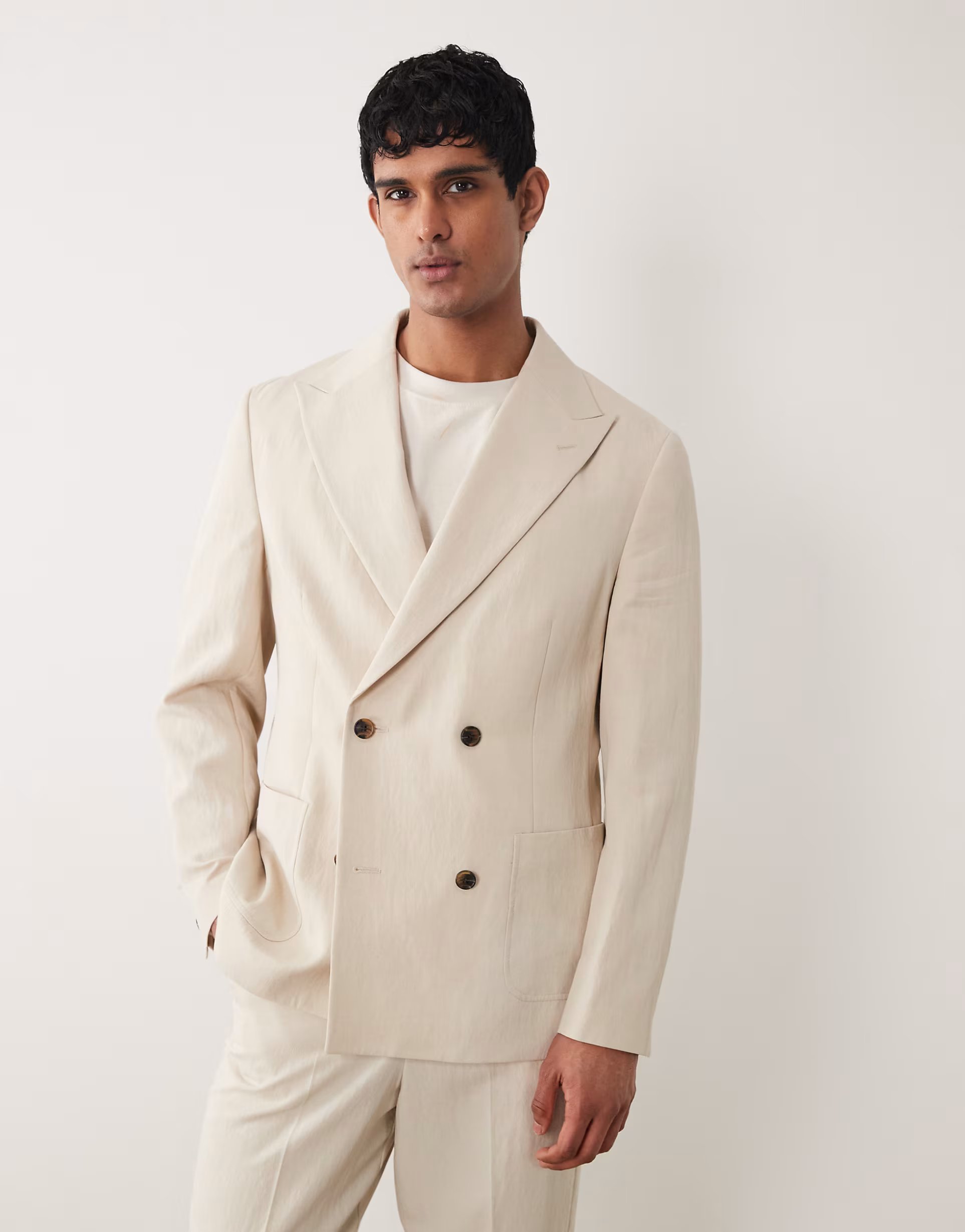 ASOS ASOS DESIGN double breasted regular suit blazer in cream - 1