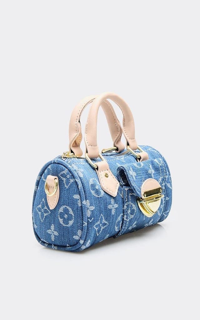 EGO Candid Logo Printed Detail Shaped Grab Bag In Mid Blue Denim, Women's Size UK 0 - 2