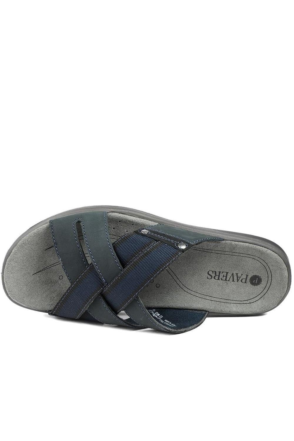 Pavers Pavers Men's Leather Cross Strap Slip On Sandals in Navy - 4
