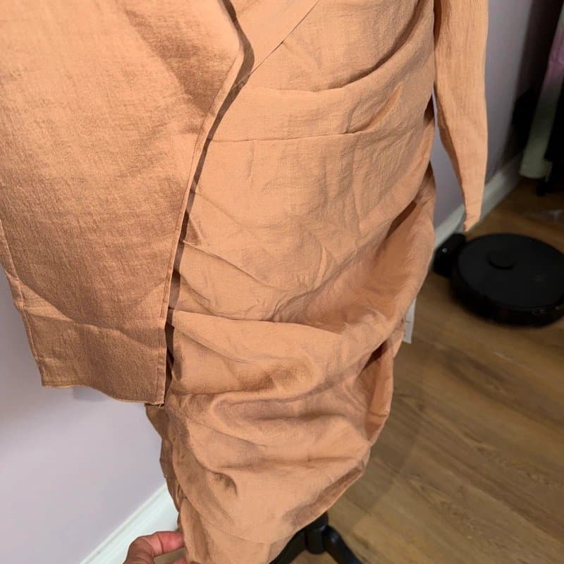 ASOS Asos Design Washed Twist Front Long Sleeve Mini Dress With Ruching In Camel size 10