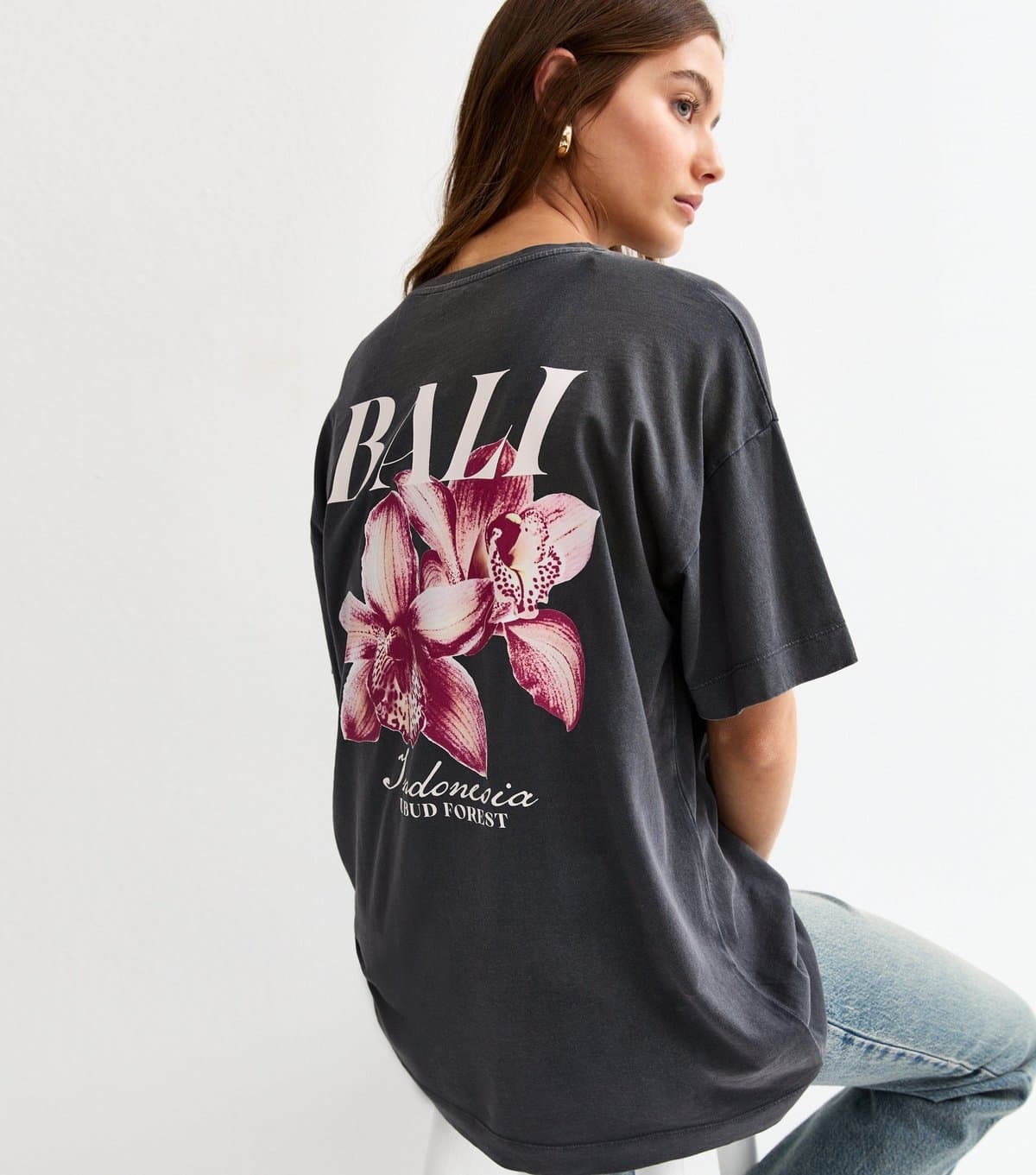 New Look New Look Dark Grey Acid Print Oversized T-Shirt