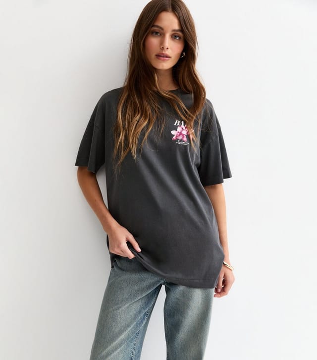 New Look Women's Dark Grey Bali Acid Print Oversized T-Shirt New Look - 2