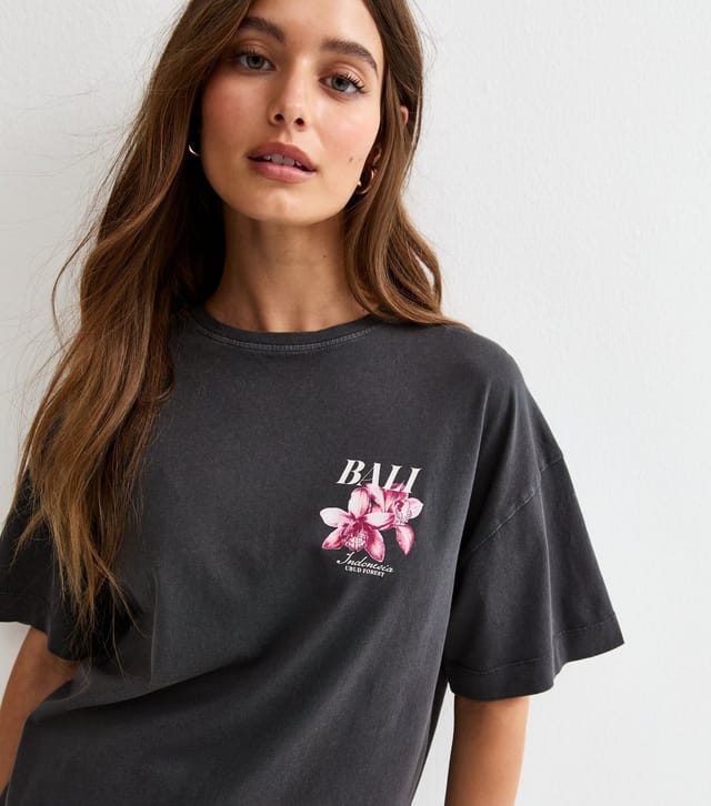 New Look Women's Dark Grey Bali Acid Print Oversized T-Shirt New Look - 3