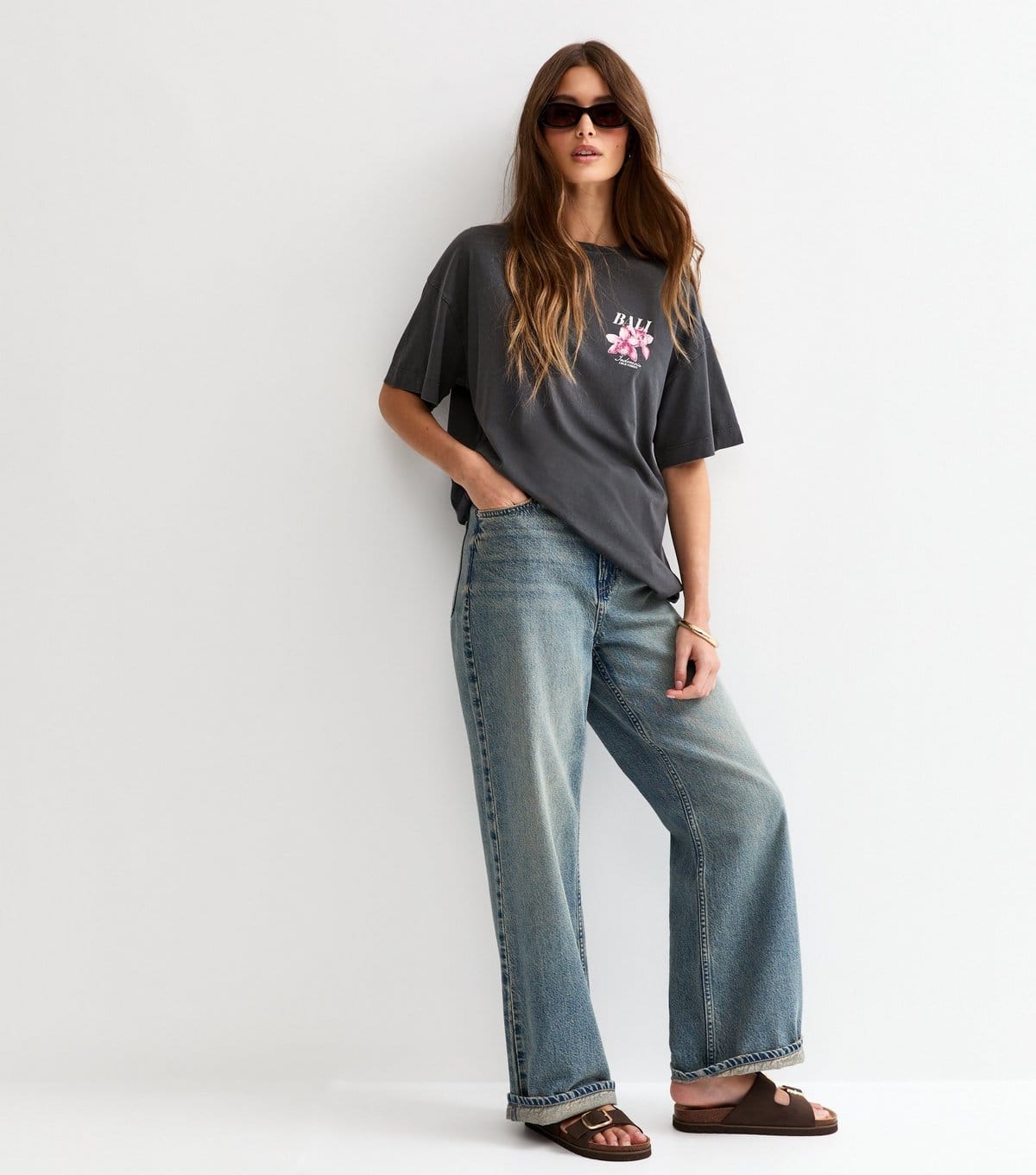 New Look Women's Dark Grey Bali Acid Print Oversized T-Shirt New Look - 4
