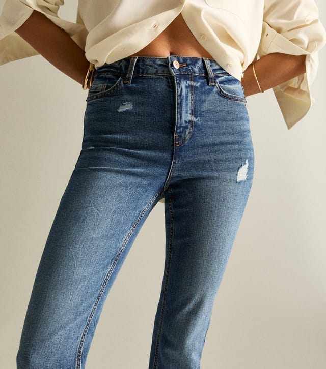 New Look Women's Blue Ripped Detail High Rise Flare Jeans New Look - 3