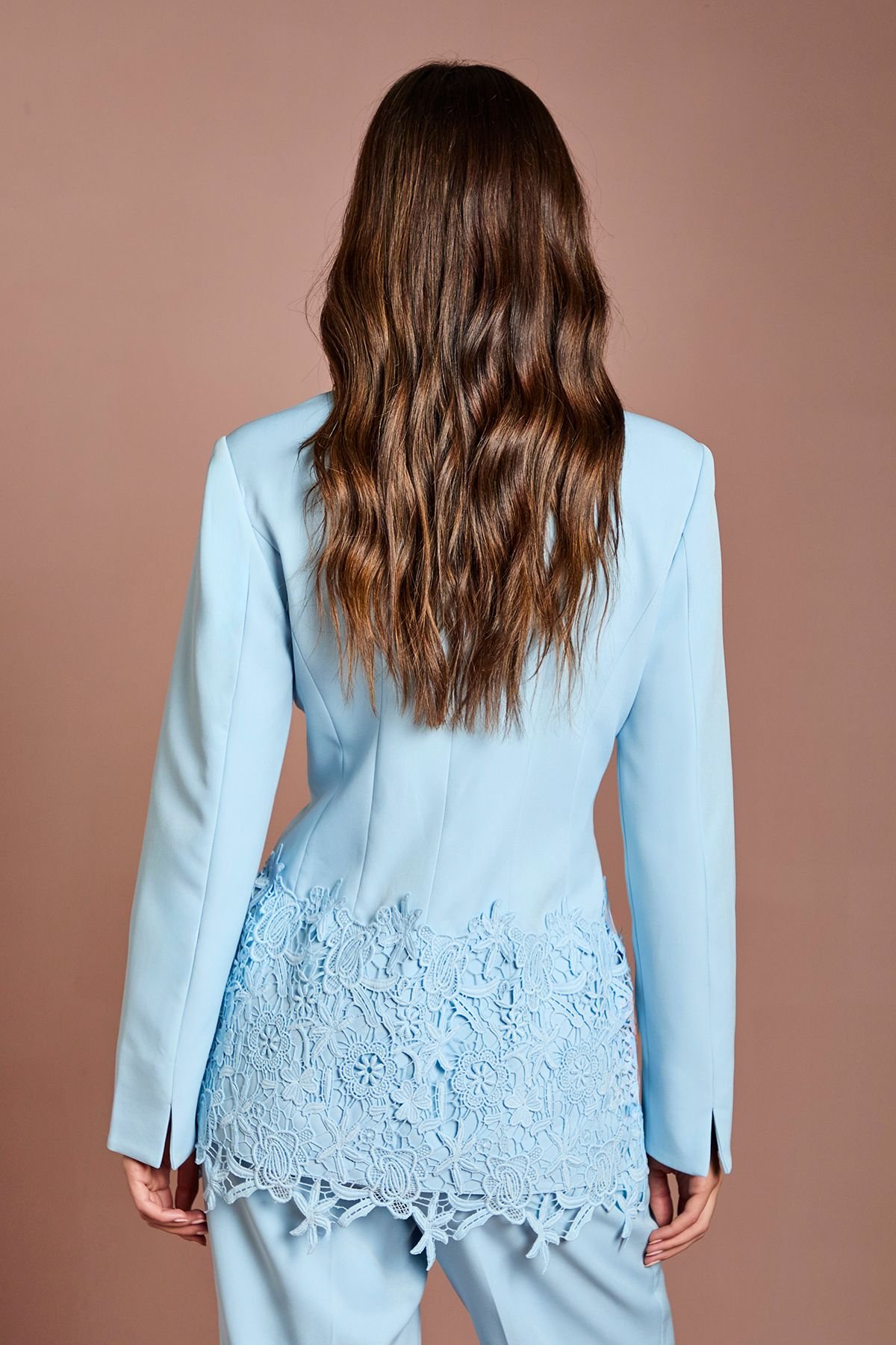 Coast Coast Women's Single Breasted Lace Trim Fitted Blazer in Light Blue - 3