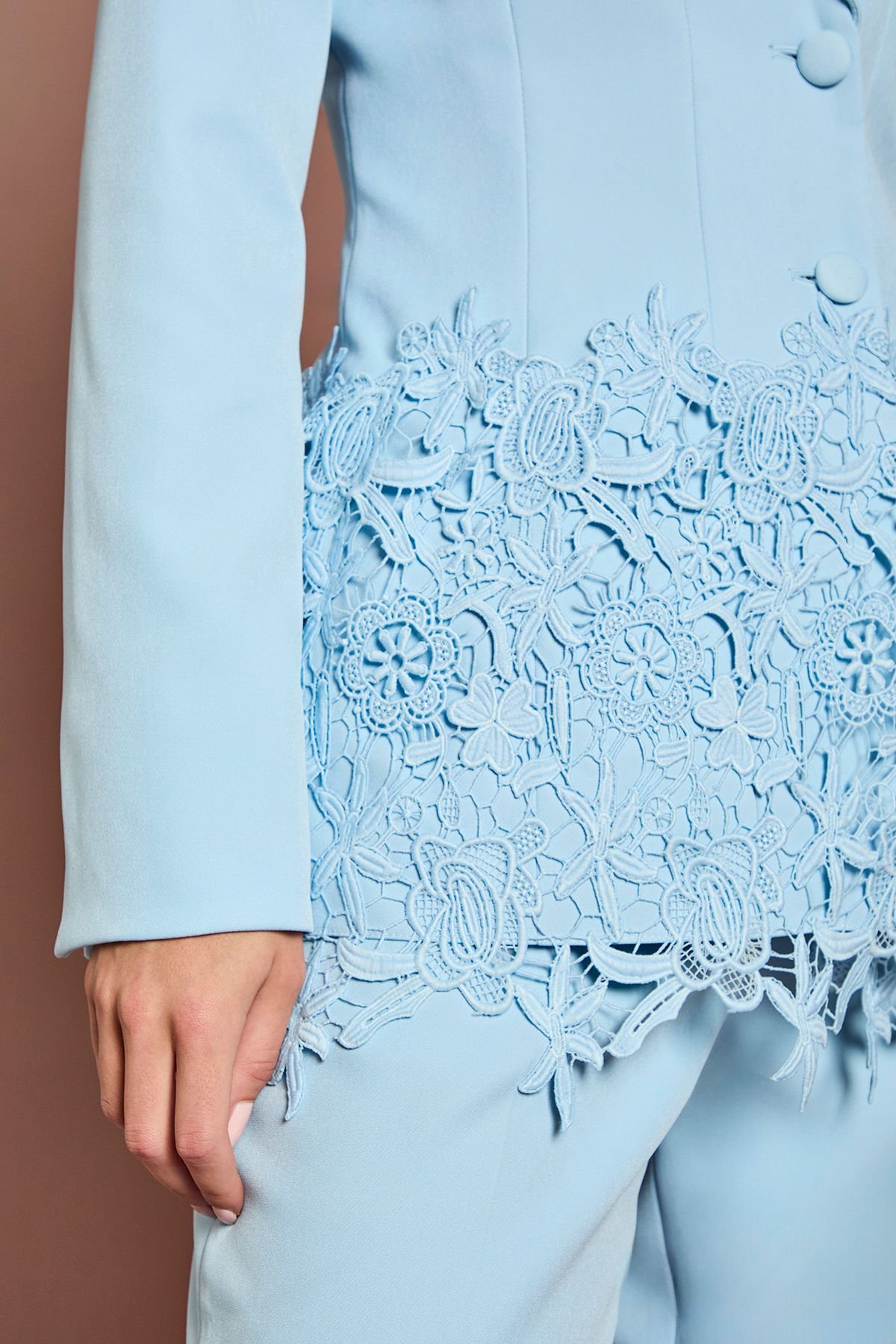 Coast Coast Women's Single Breasted Lace Trim Fitted Blazer in Light Blue - 4