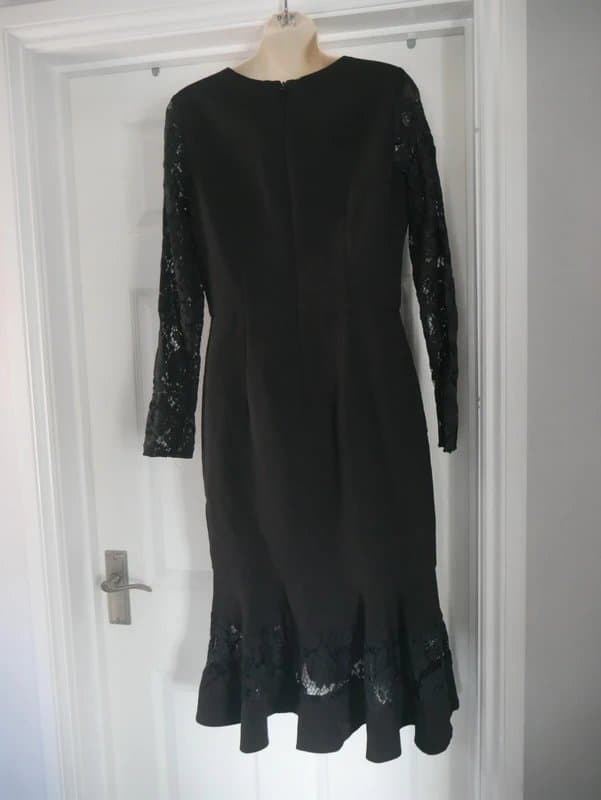 chi chi london Chi Chi London Dress UK 12 Black Lace Frill Midi Knee Length Occasion Party Wedd