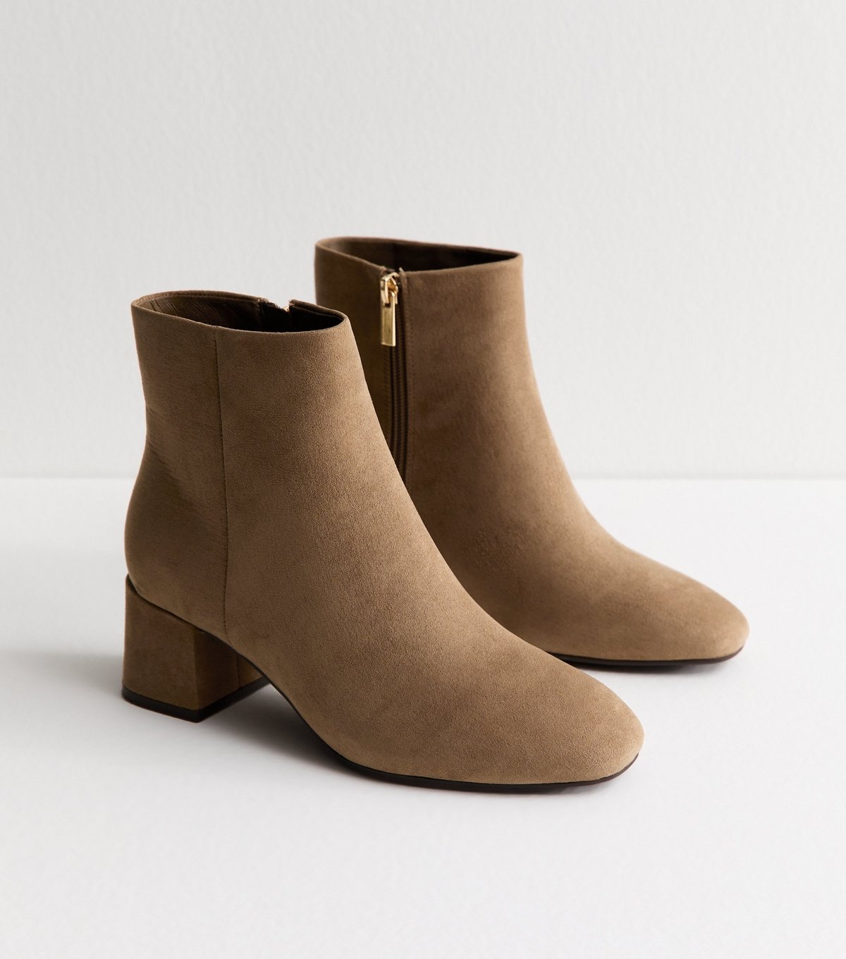 New Look Women's Wide Fit Camel Faux Suede Block Heel Ankle Boots Vegan New Look - 3