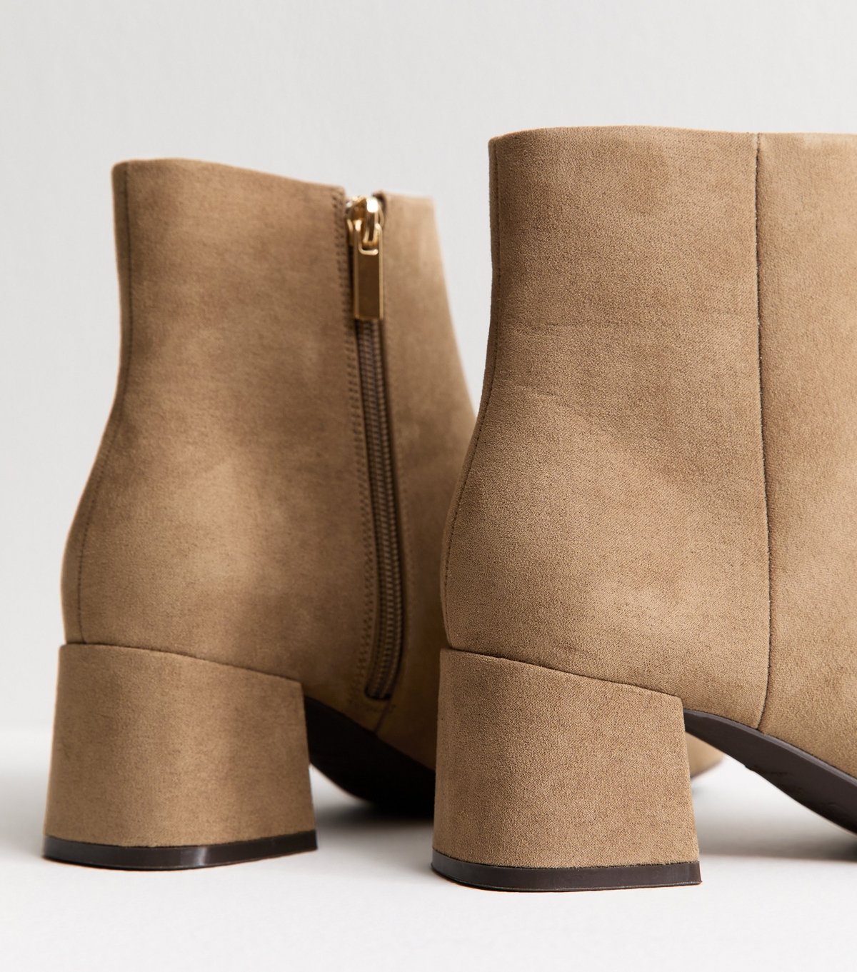 New Look Women's Wide Fit Camel Faux Suede Block Heel Ankle Boots Vegan New Look - 4