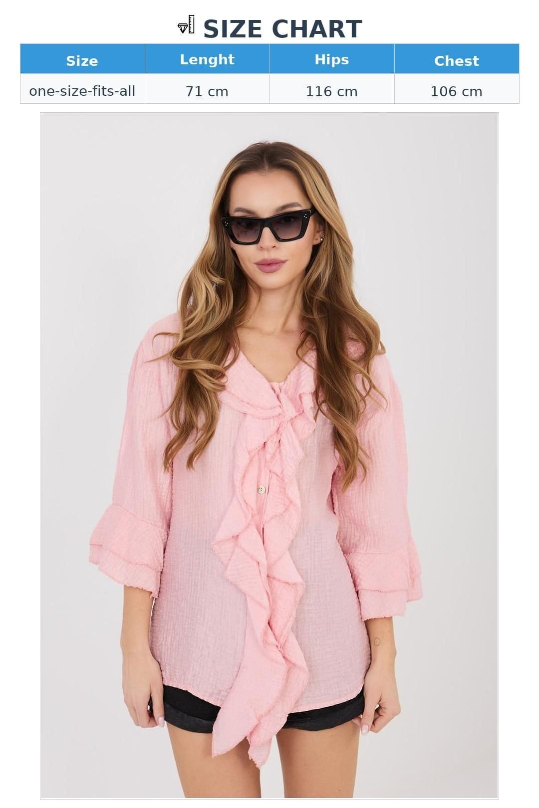 Love Lace Love Lace Women's Boho V Neck Ruffle Collar Long Sleeve Blouse Style 225518 in Pink - 4