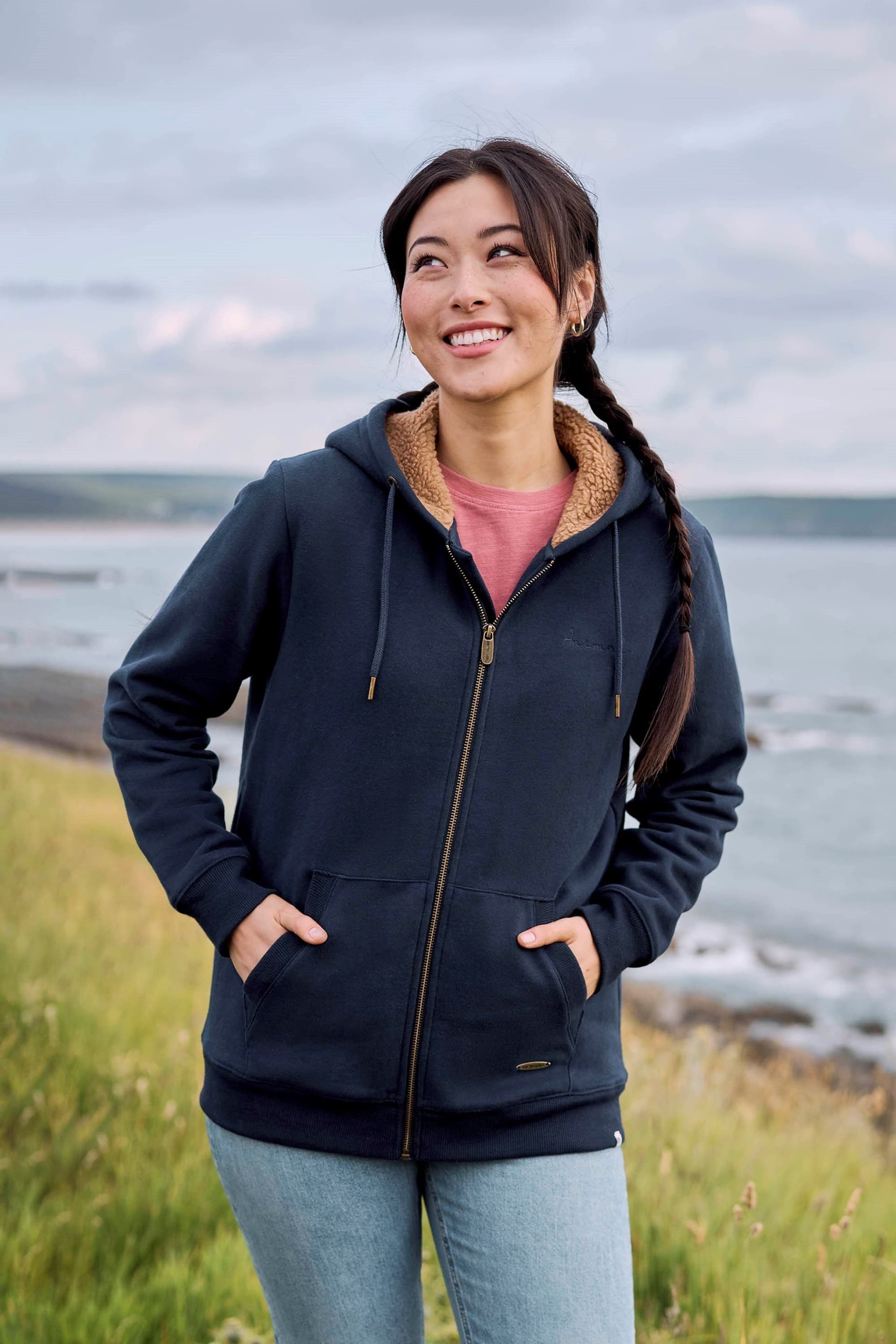 Animal Animal Navy Fleece Lined Cotton Hoodie for Women