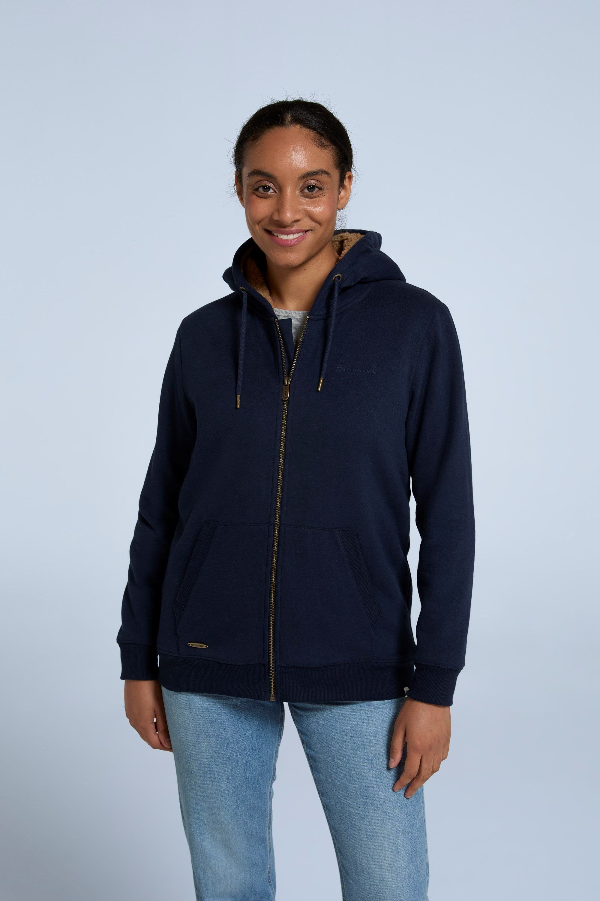 Animal Animal Women's 'Zuri' Full Zip Lightweight Fleece Lined Cotton Relaxed Fit Hoodie in Navy - 2