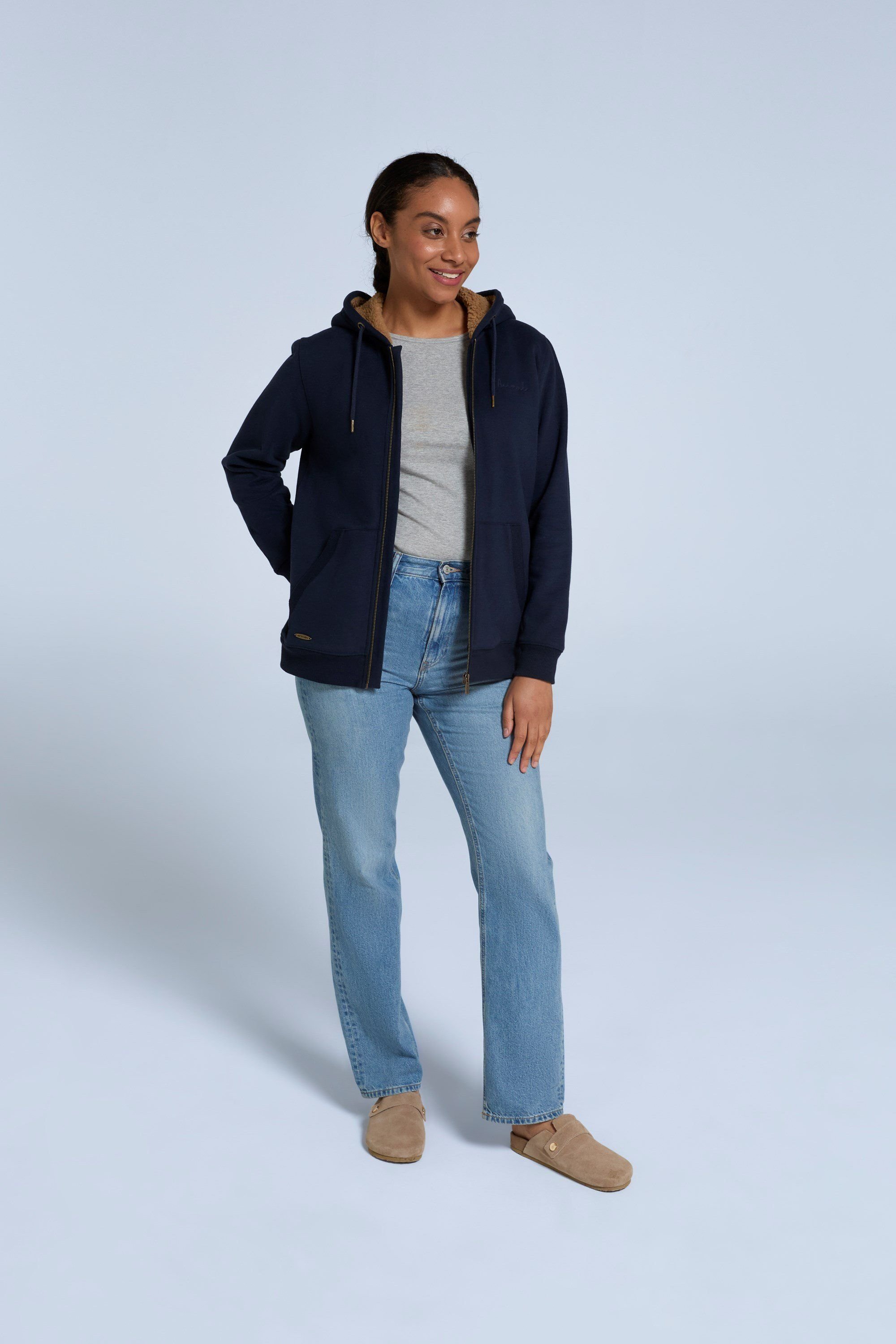 Animal Animal Women's 'Zuri' Full Zip Lightweight Fleece Lined Cotton Relaxed Fit Hoodie in Navy - 3