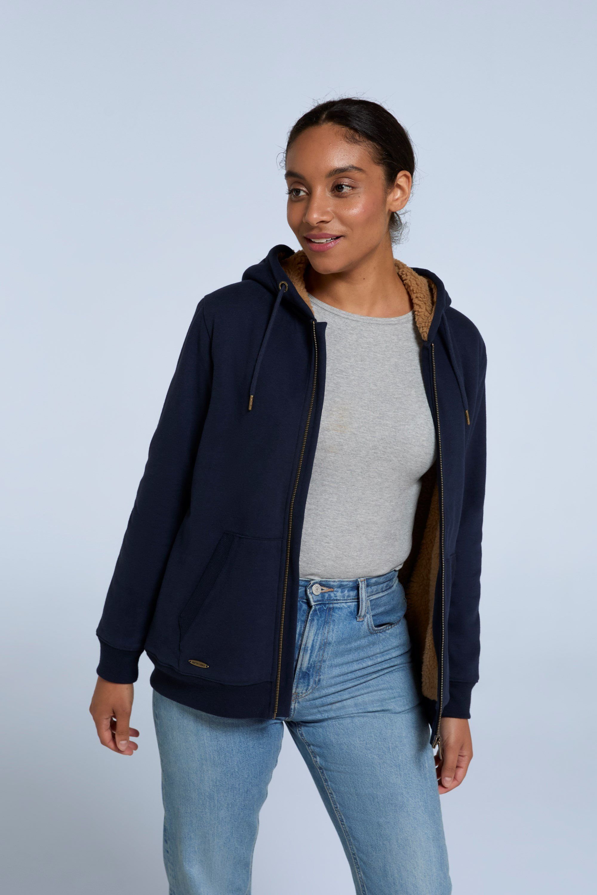 Animal Animal Women's 'Zuri' Full Zip Lightweight Fleece Lined Cotton Relaxed Fit Hoodie in Navy - 4