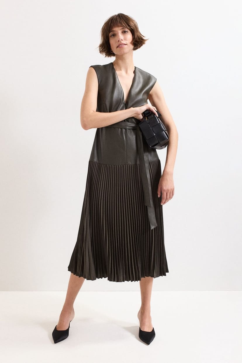 Phase Eight Phase Eight Women's Aria Dropped Waist Pleat Skirt Dress in Dark Olive - 1