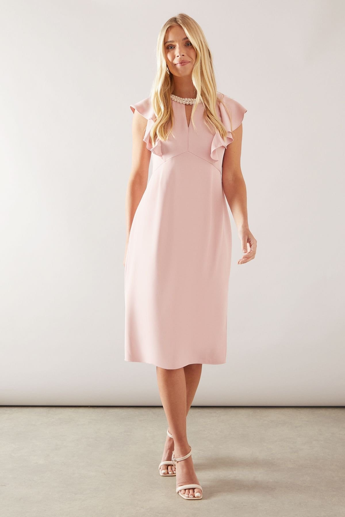 Wallis Wallis Women's Petite Bead Detail Tailored Pencil Dress in Blush - 1