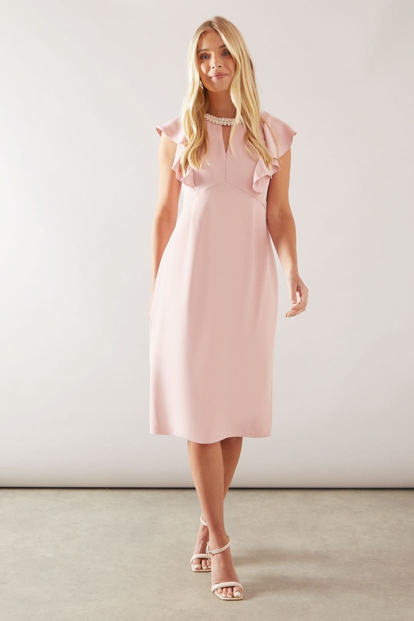 Wallis Wallis Women's Petite Bead Detail Tailored Pencil Dress in Blush - 1