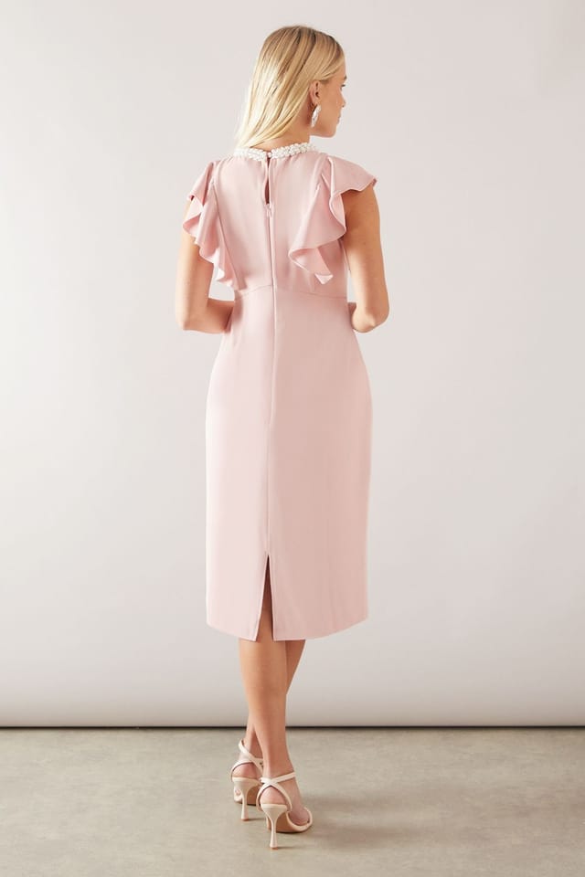 Wallis Wallis Women's Petite Bead Detail Tailored Pencil Dress in Blush - 3