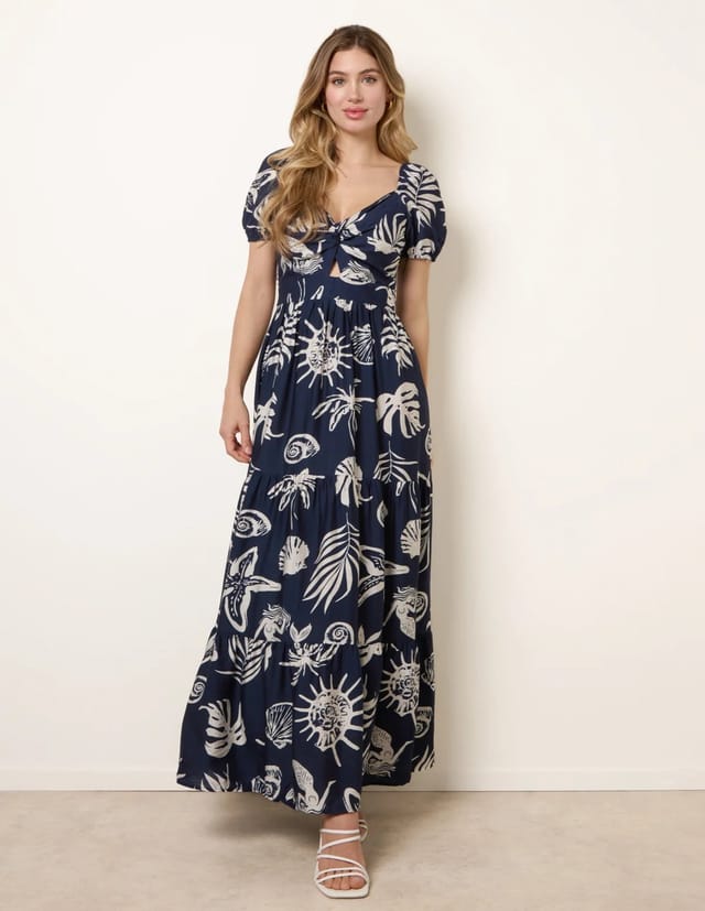 Blue Vanilla Knot Front Puff Sleeve Dress - 3