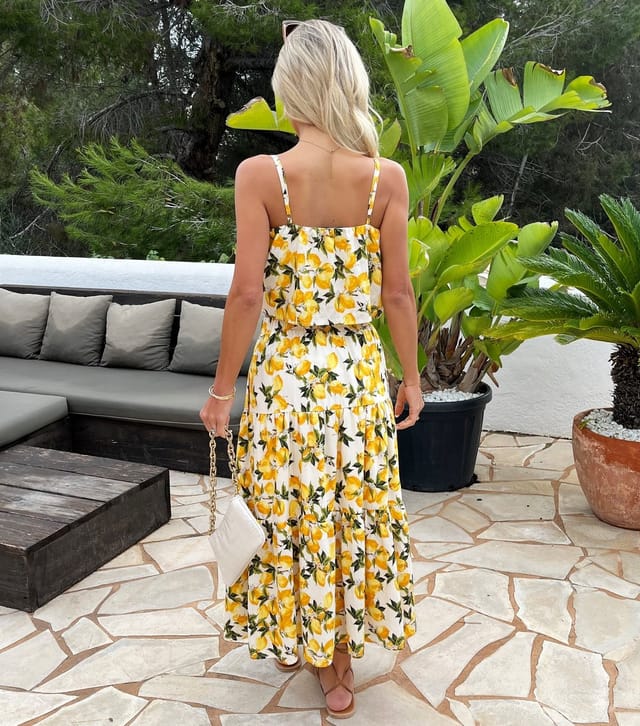 AX Paris Women's Cream Lemon Print Tiered Midi Skirt AX Paris New Look - 3