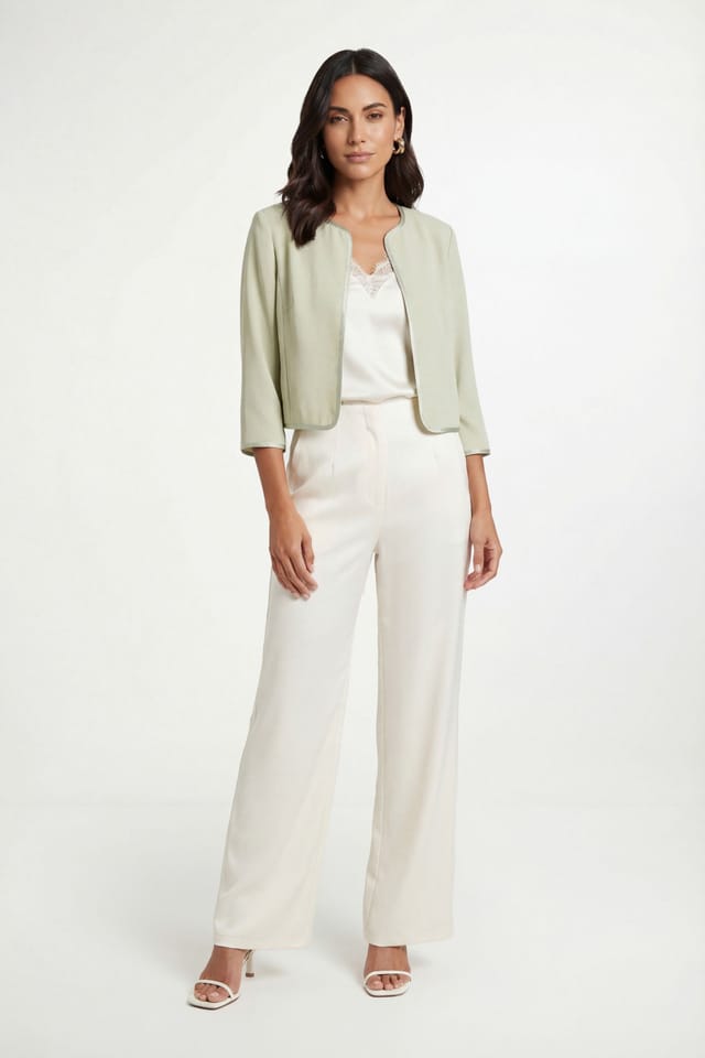 Wallis Wallis Women's Woven Contrast Collarless Jacket in Sage - 2