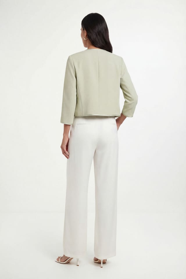 Wallis Wallis Women's Woven Contrast Collarless Jacket in Sage - 3