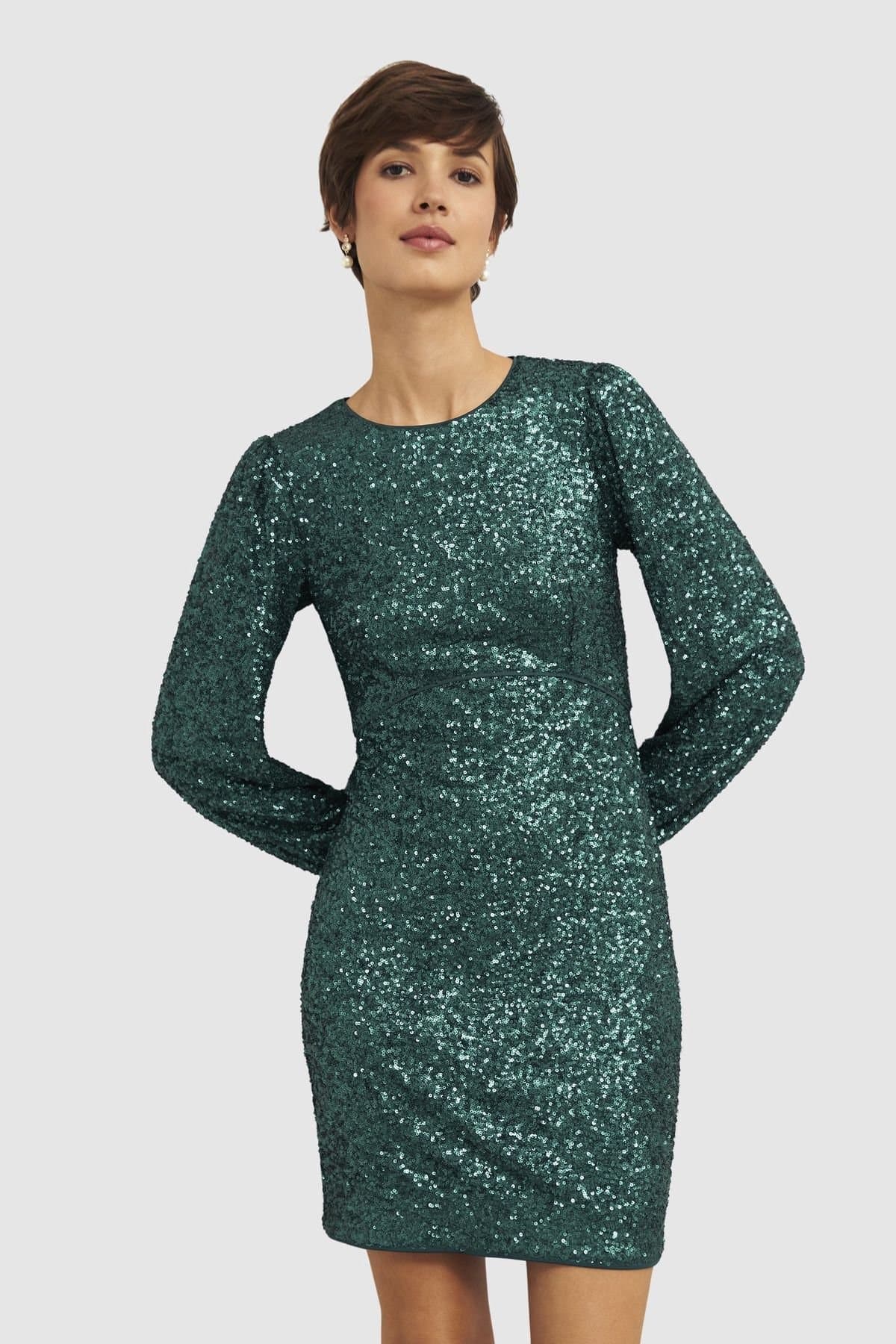 Hobbs London Hobbs London Women's Cianna Sequin Mini Dress in Bottle Green