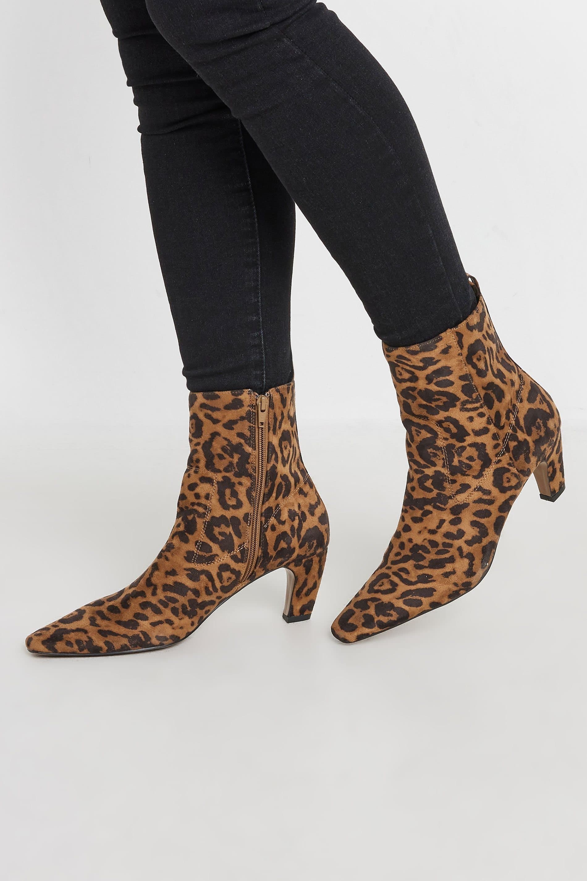 Long Tall Sally Long Tall Sally Women's Leopard Print Heeled Ankle Boots in Brown