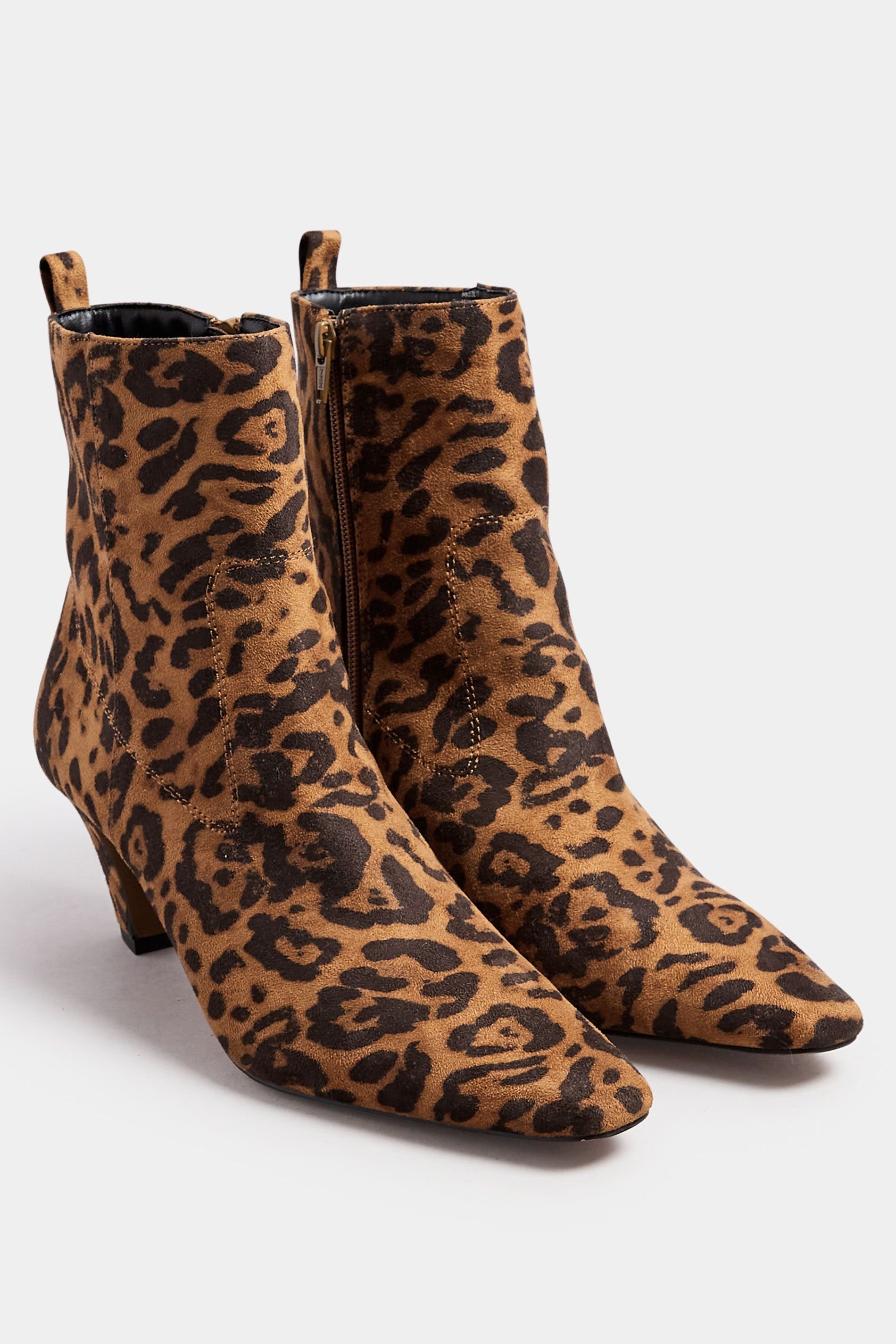 Long Tall Sally Long Tall Sally Women's Leopard Print Heeled Ankle Boots in Brown - 2