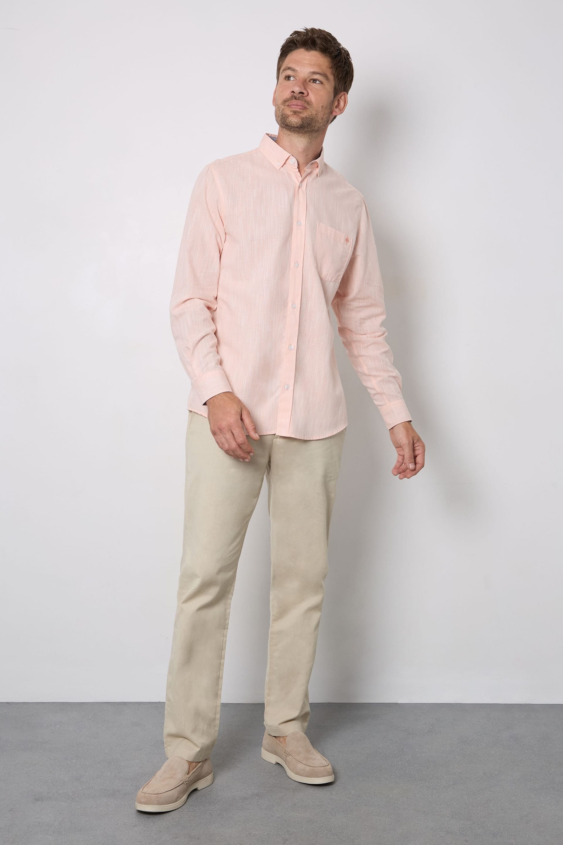 Maine Maine Men's Peach Soft Stripes Long Sleeve Shirt Button Down Shirt - 4