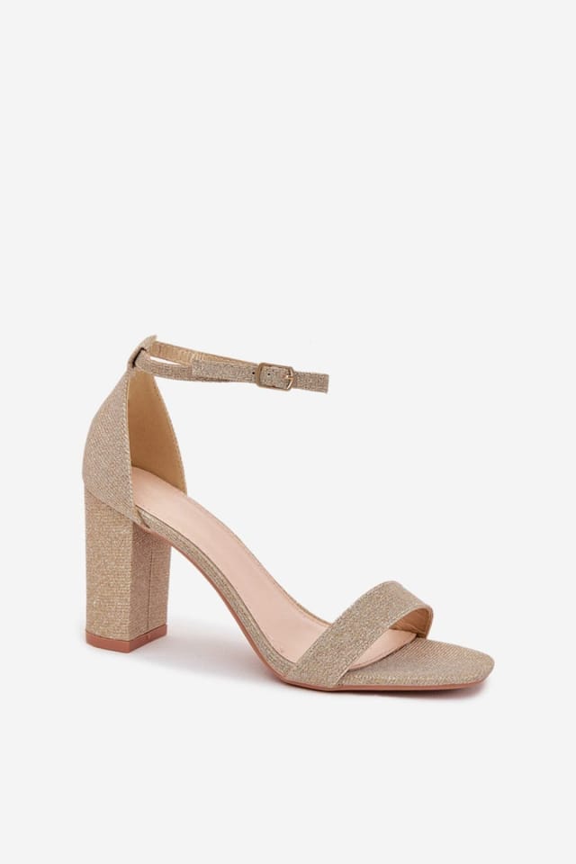 Love Lace Love Lace Women's Shiny Brocade Column Heel Sandals With Buckle Adjustable Strap in Gold - 2