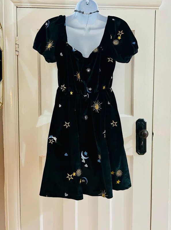 ASOS Star & moon velvet skater dress Gothic Bohemian festival witchy  8