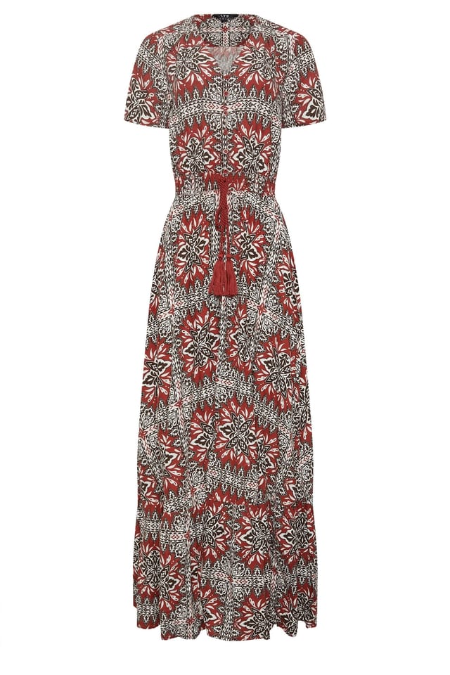 Long Tall Sally Long Tall Sally Women's Tall Tile Print Tie Waist Maxi Dress in Burnt Orange - 2