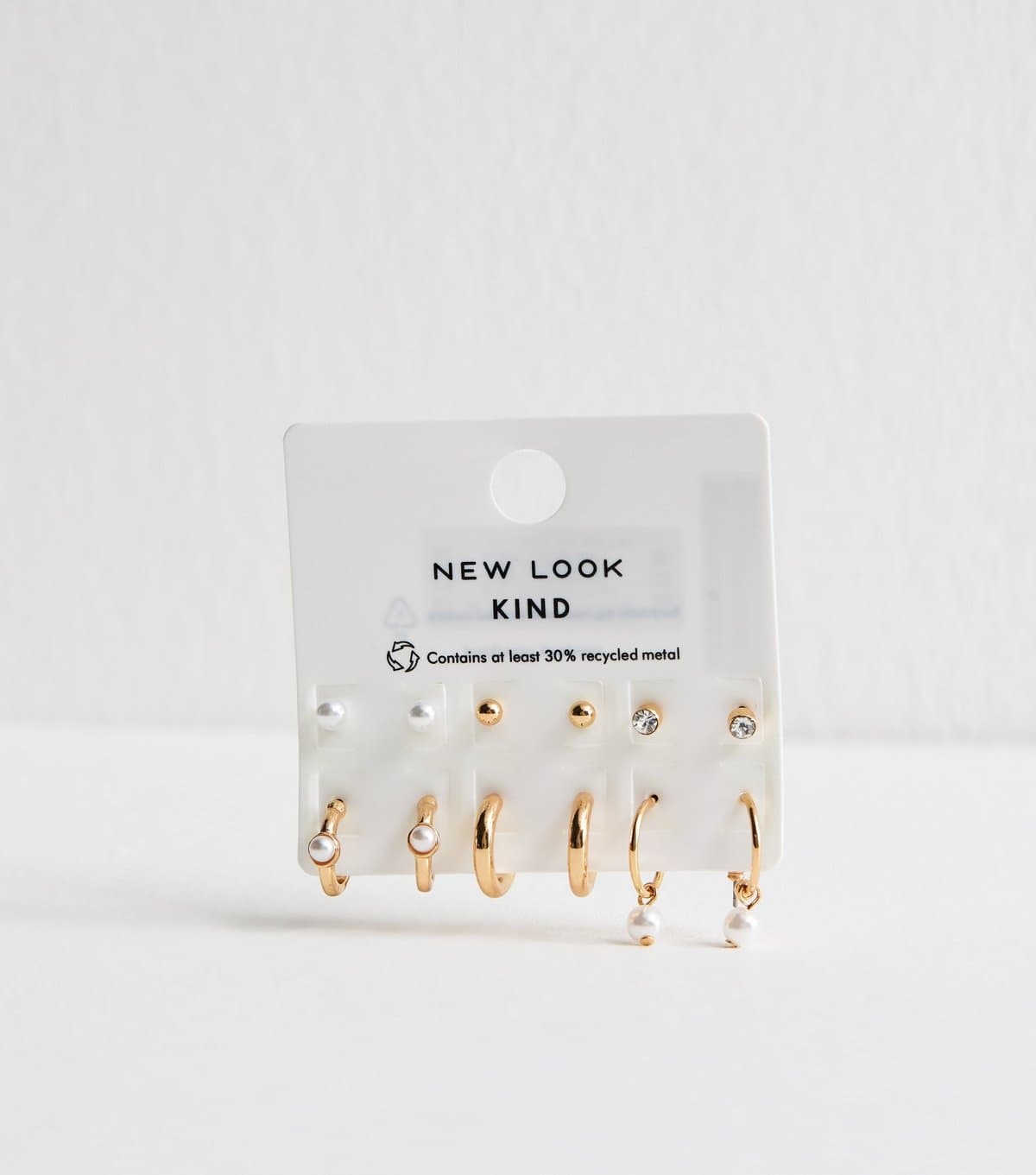 New Look Pack of 6 Gold Tone Faux Pearl Mini Stud and Hoop Earrings New Look