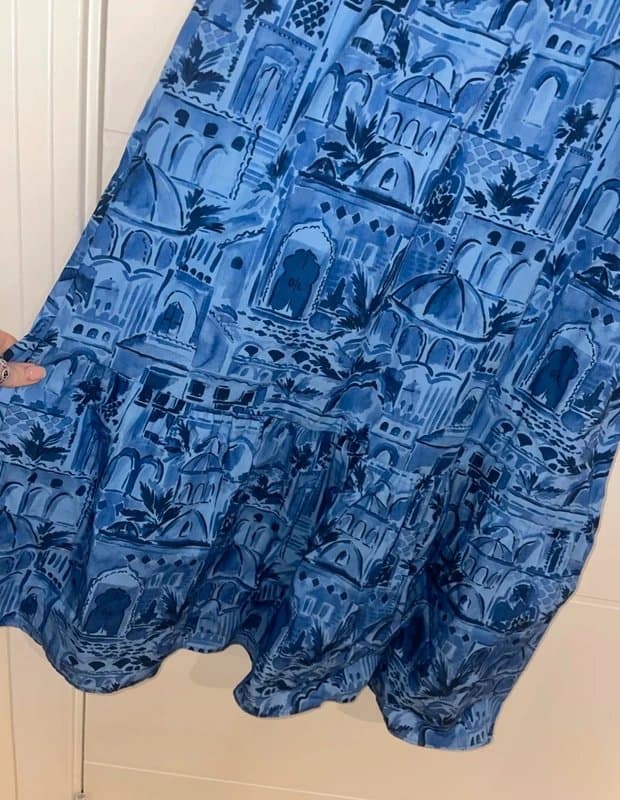 Never Fully Dressed Never Fully Dressed Blue Scenery Printed Smock Midi Dress Size 8 Summer Casual greek
