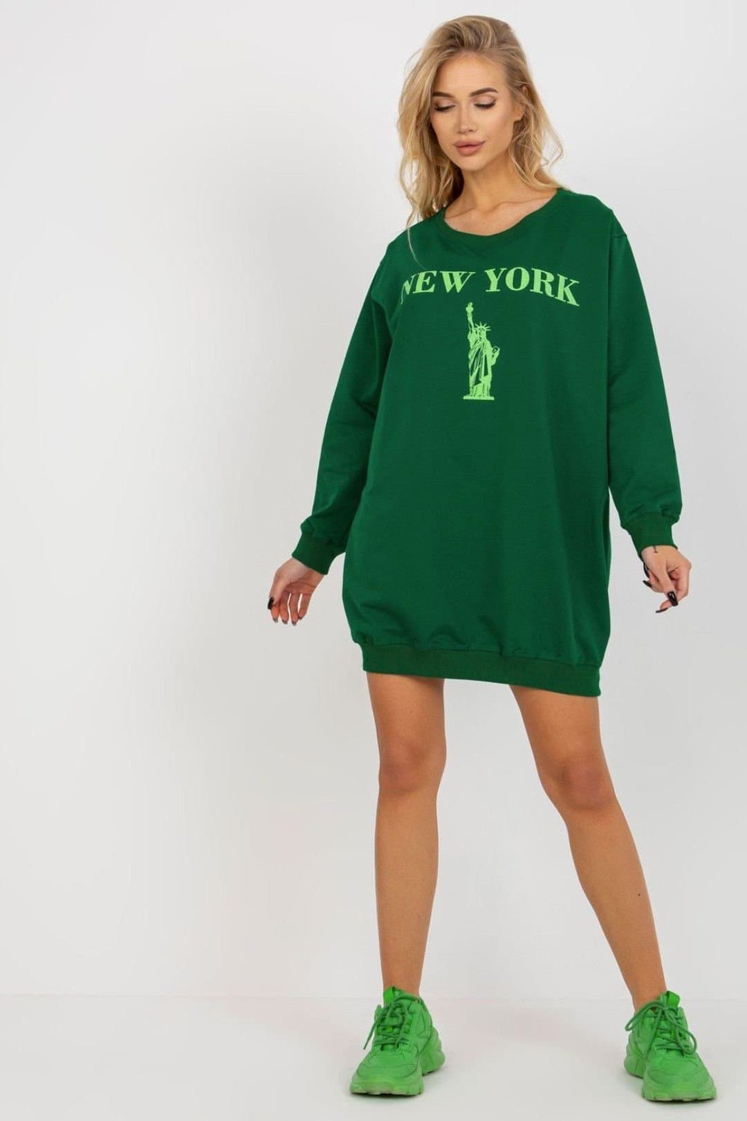 Love Lace Love Lace Women's Oversize Casual Cotton Blend Front Print Sweatshirt in Green