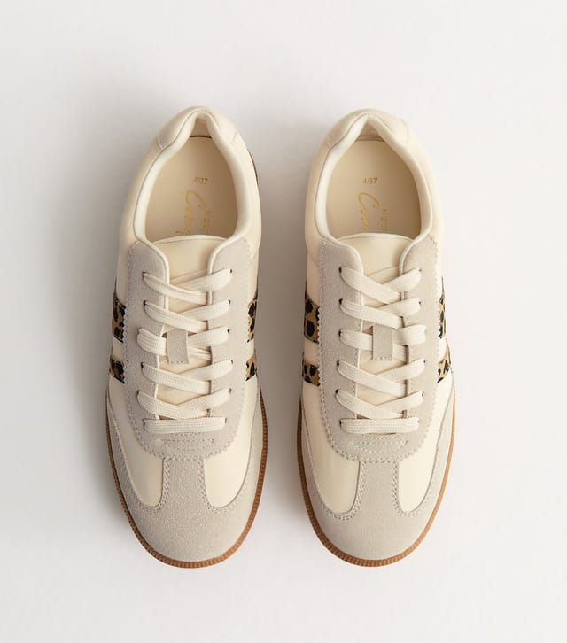 New Look Women's Stone Leopard Trim Panelled Faux Leather Trainers Vegan New Look - 3
